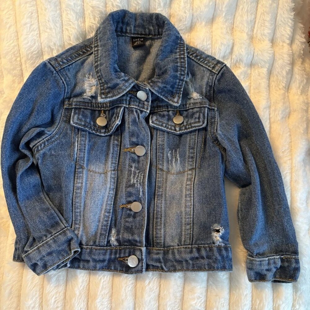 Baby Boy Shein Denim Jean Jacket, Size 18 - 24 Months Distressed